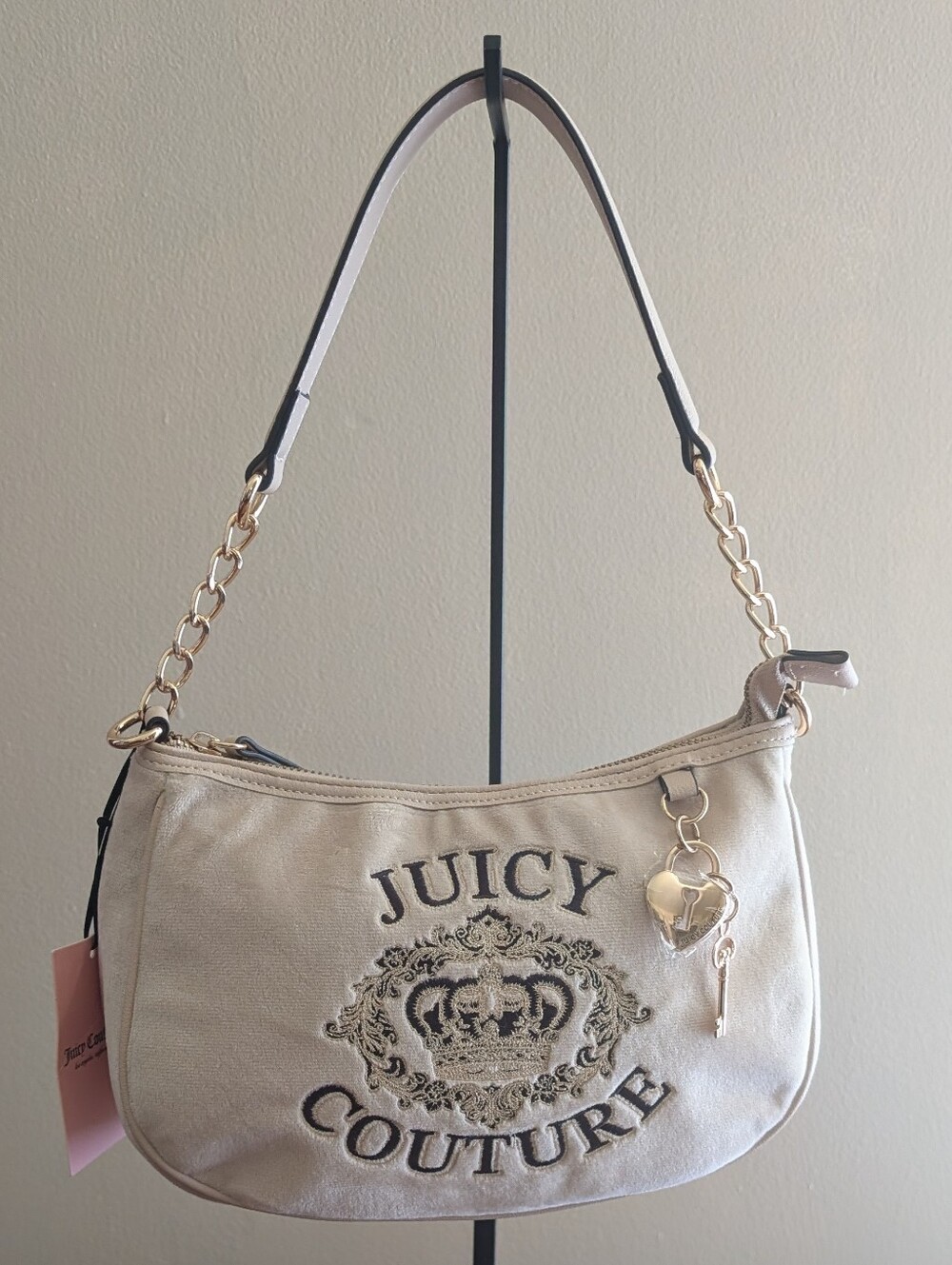 Juicy Couture Cream Shoulder Bag with Gold Heart Charm